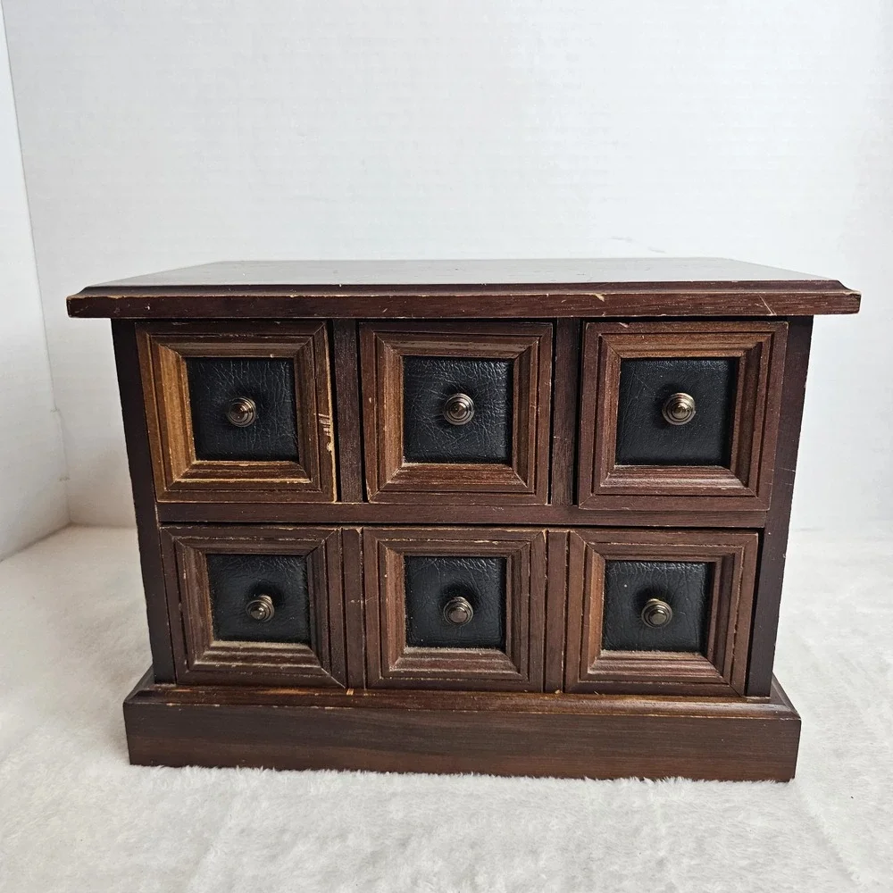 Vintage Wood 4 Drawer Tabletop Armoire/Dresser Style Jewelry Music Box